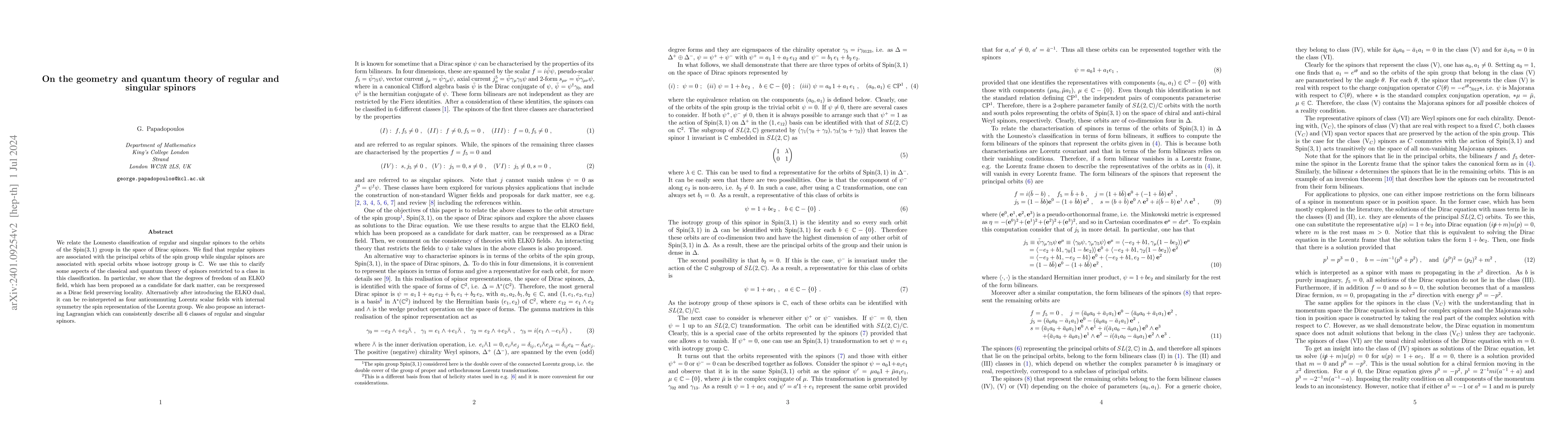 Thumbnail for On the geometry and quantum theory of regular and singular spinors