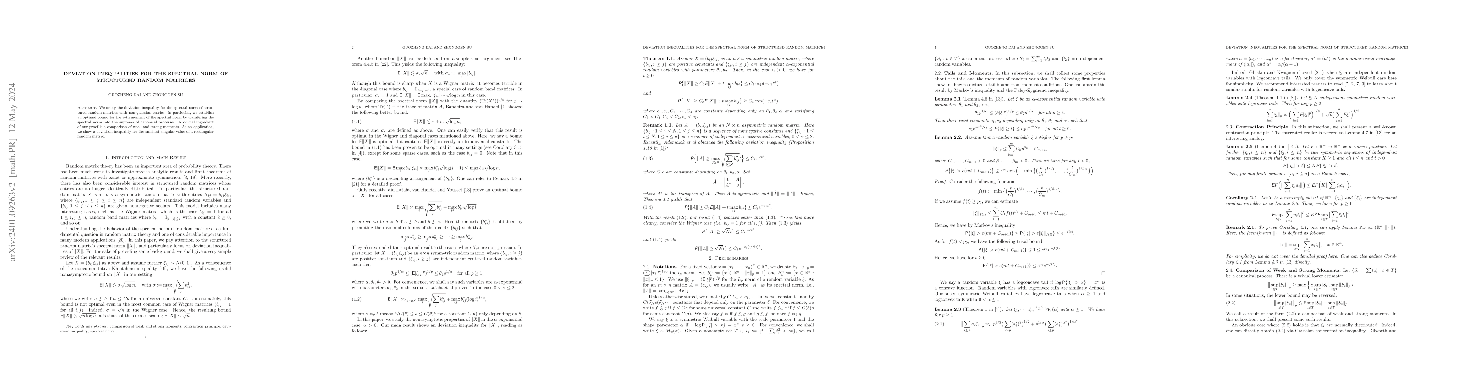 Thumbnail for Deviation Inequalities for the Spectral Norm of Structured Random
  Matrices