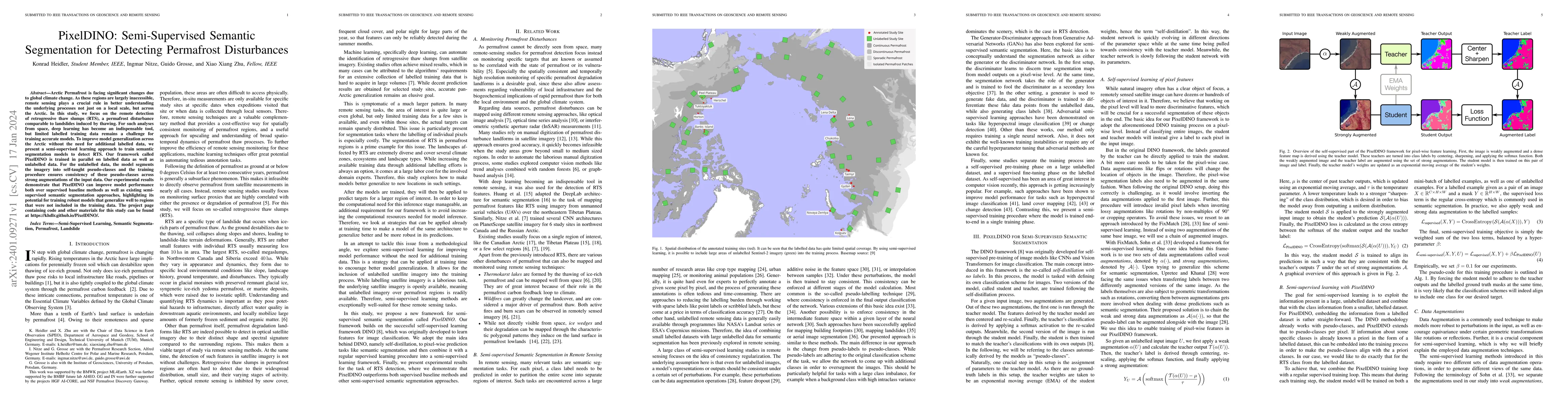 Thumbnail for PixelDINO: Semi-Supervised Semantic Segmentation for Detecting
  Permafrost Disturbances