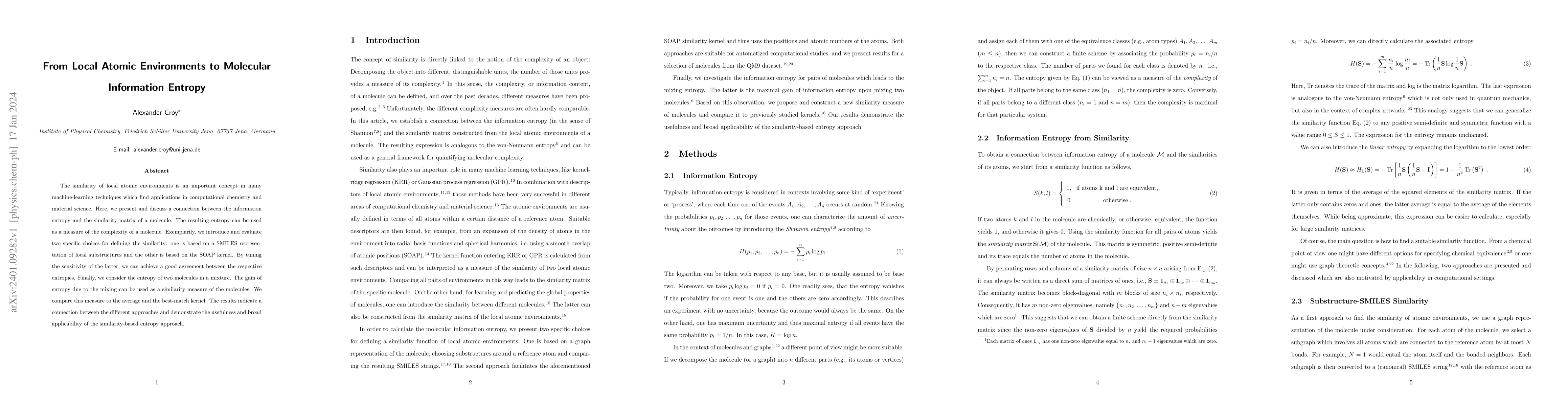 Thumbnail for From Local Atomic Environments to Molecular Information Entropy