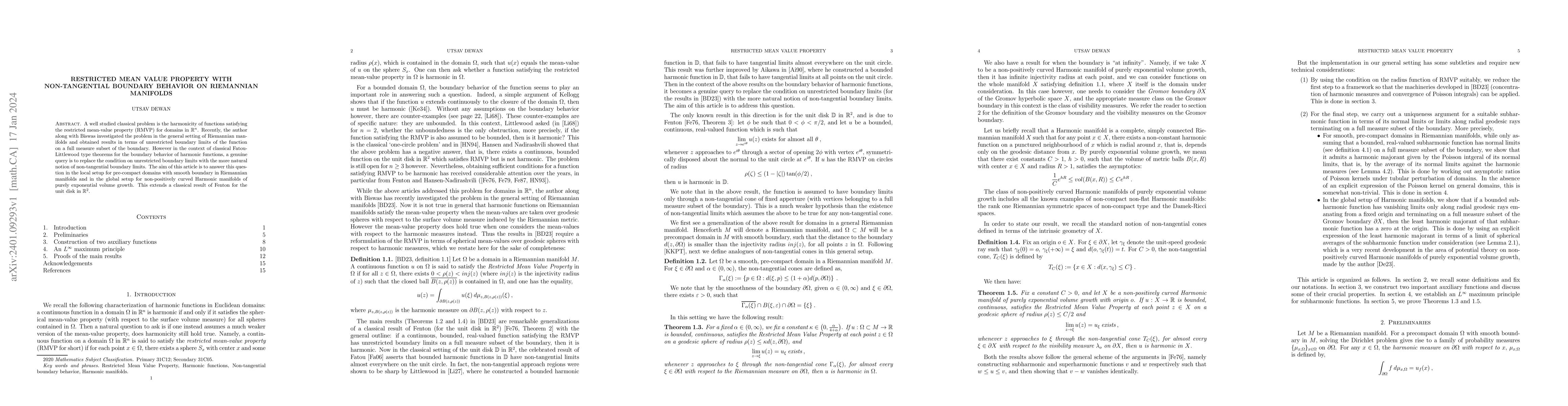 Thumbnail for Restricted Mean Value Property with non-tangential boundary behavior on
  Riemannian manifolds