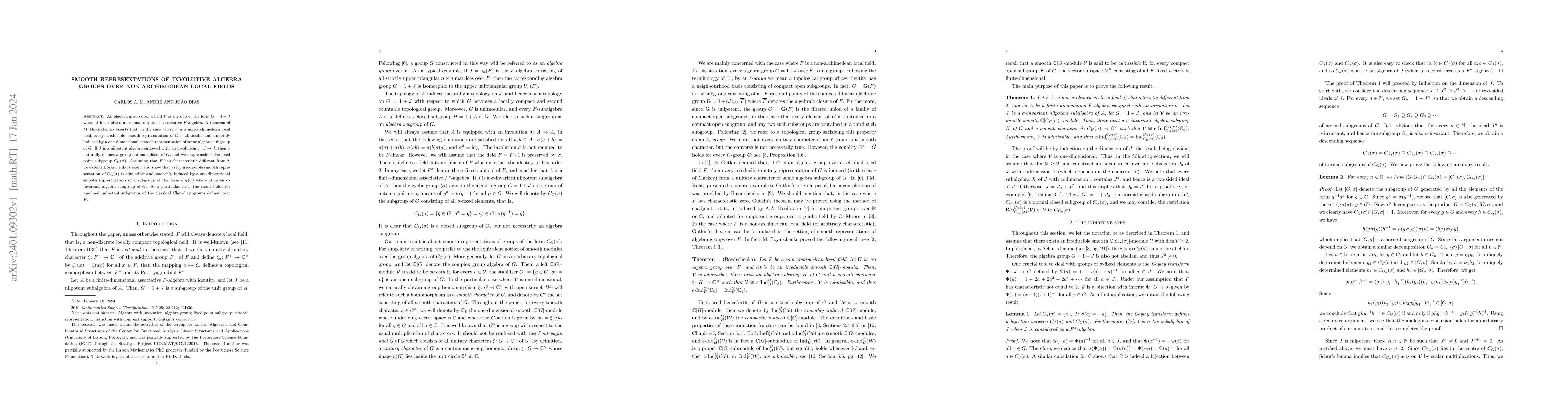 Thumbnail for Smooth representations of involutive algebra groups over non-archimedean
  local fields
