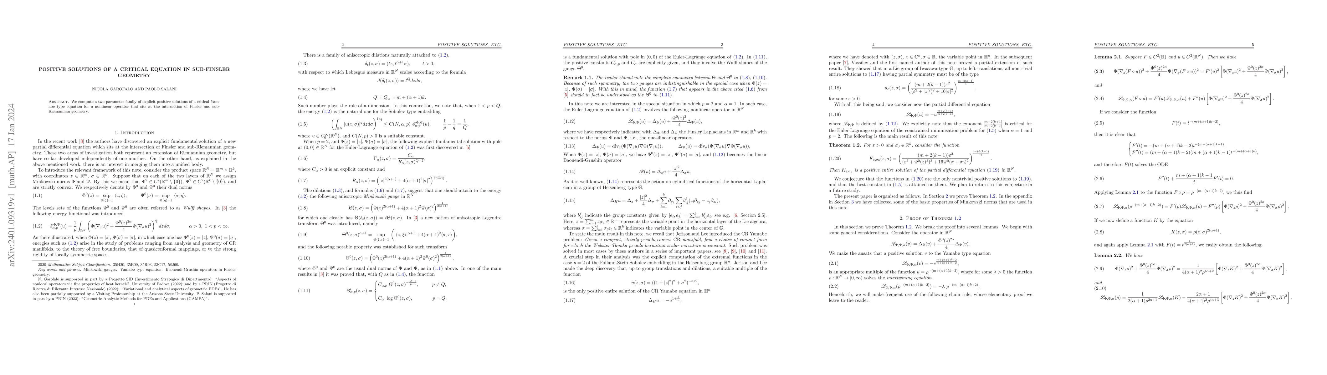 Thumbnail for Positive solutions of a critical equation in sub-Finsler geometry
