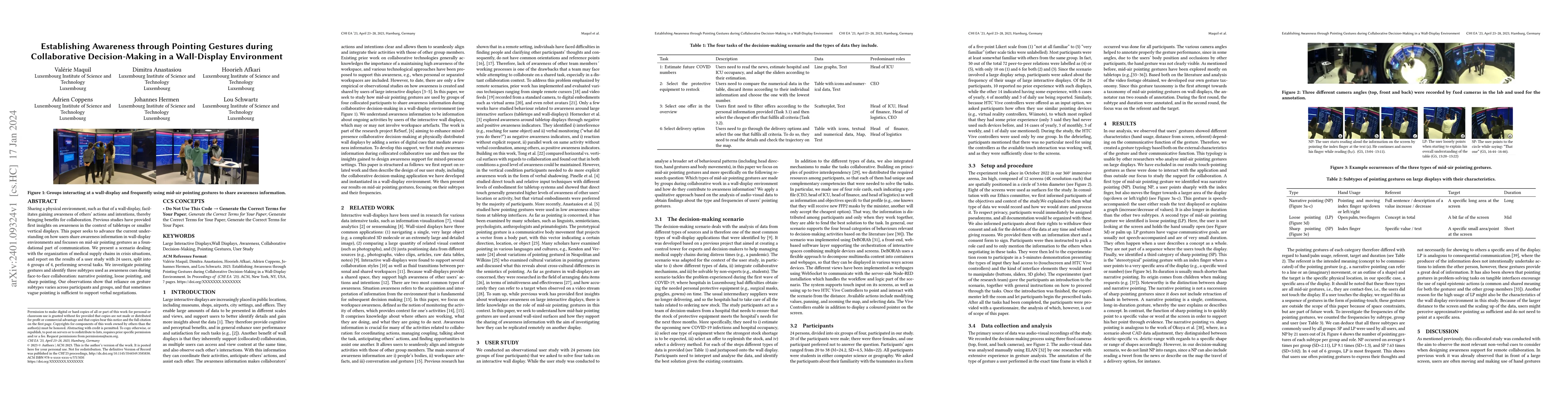 Thumbnail for Establishing Awareness through Pointing Gestures during Collaborative
  Decision-Making in a Wall-Display Environment