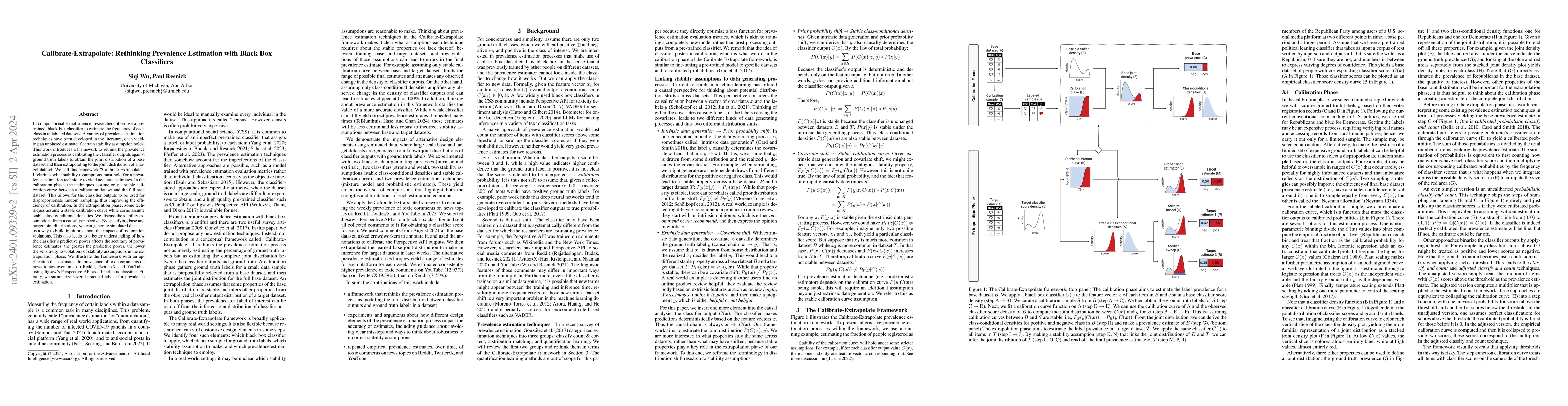 Thumbnail for Calibrate-Extrapolate: Rethinking Prevalence Estimation with Black Box
  Classifiers