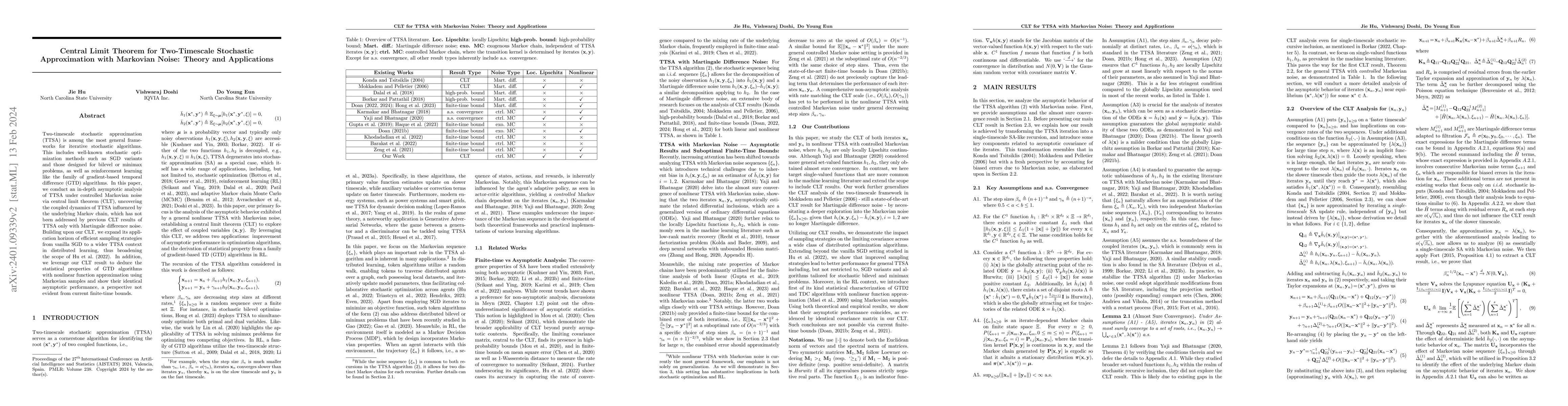 Thumbnail for Central Limit Theorem for Two-Timescale Stochastic Approximation with
  Markovian Noise: Theory and Applications