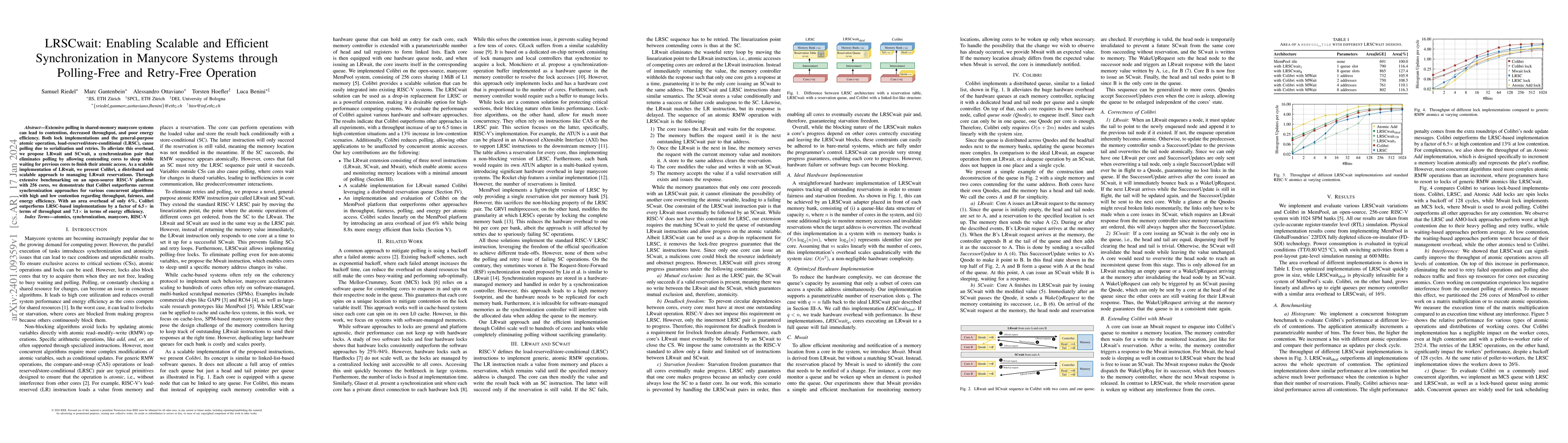 Thumbnail for LRSCwait: Enabling Scalable and Efficient Synchronization in Manycore
  Systems through Polling-Free and Retry-Free Operation