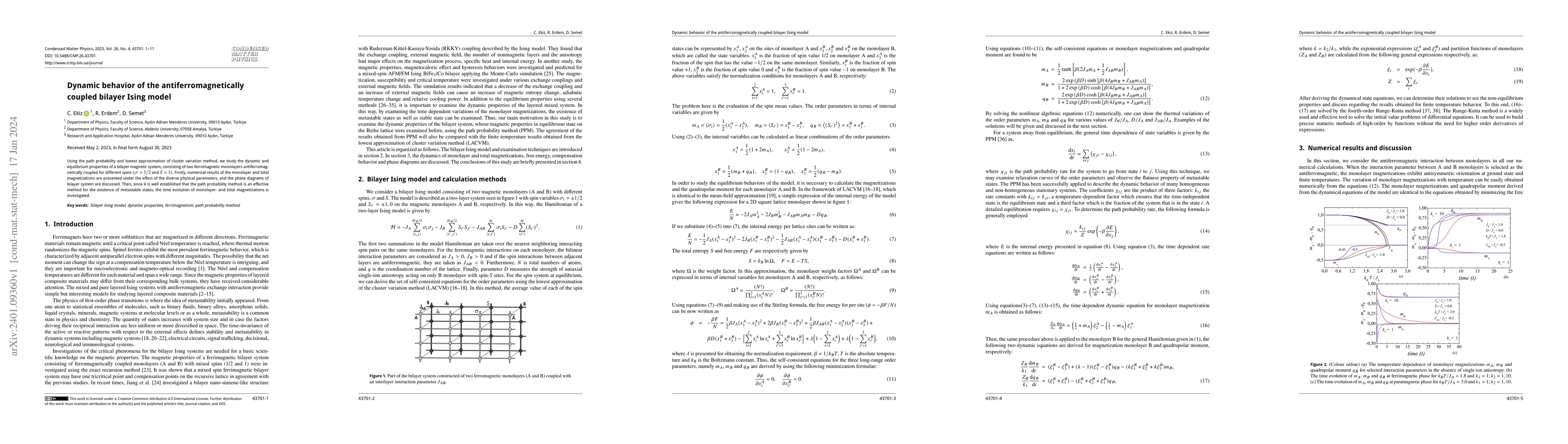 Thumbnail for Dynamic behavior of the antiferromagnetically coupled bilayer Ising
  model