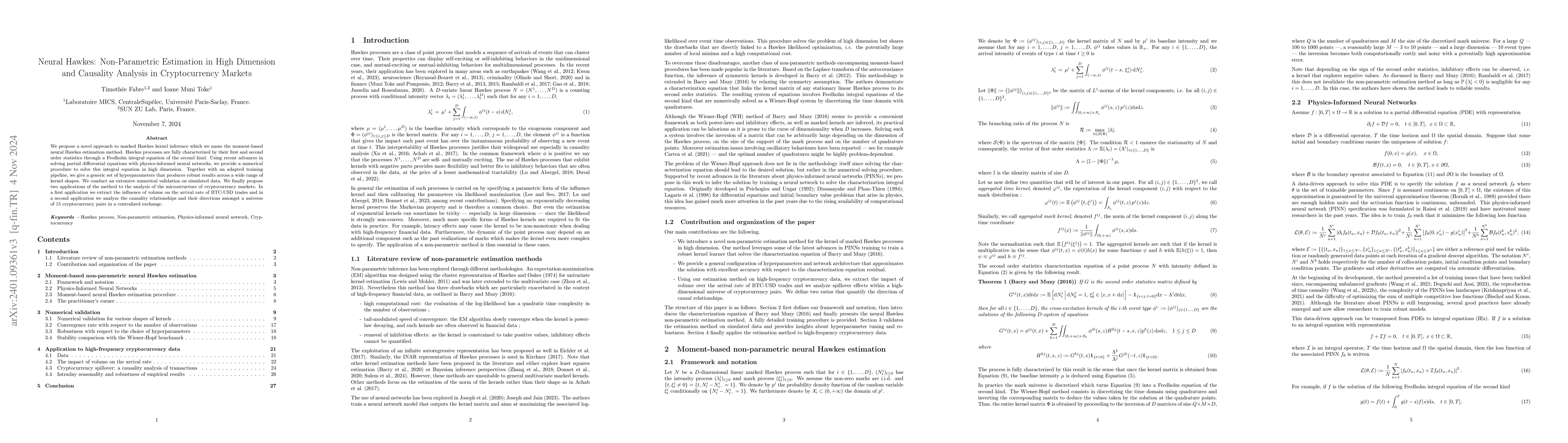 Thumbnail for Neural Hawkes: Non-Parametric Estimation in High Dimension and Causality
  Analysis in Cryptocurrency Markets