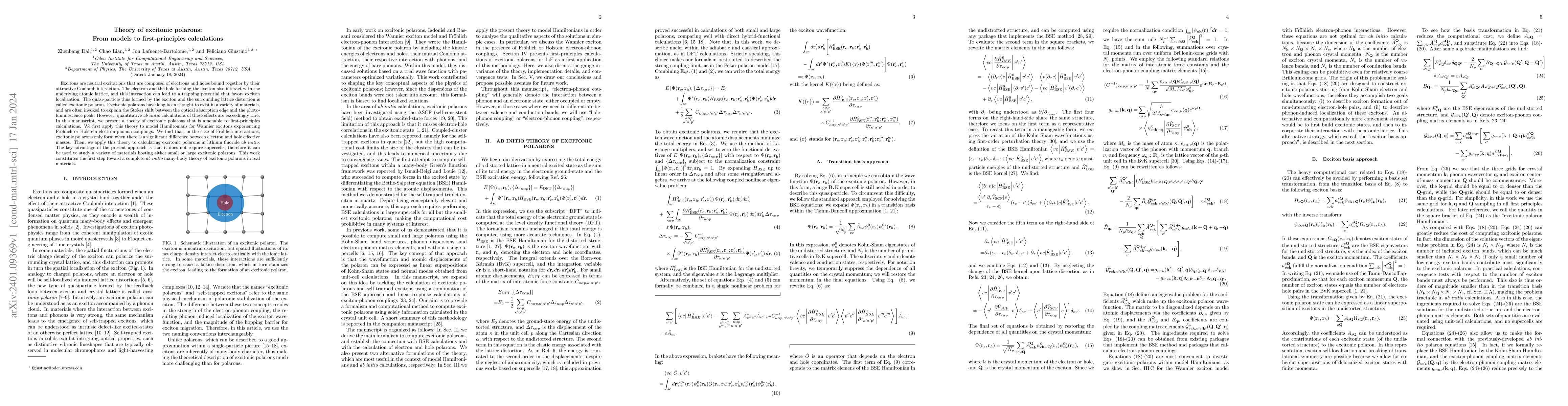 Thumbnail for Theory of excitonic polarons: From models to first-principles
  calculations