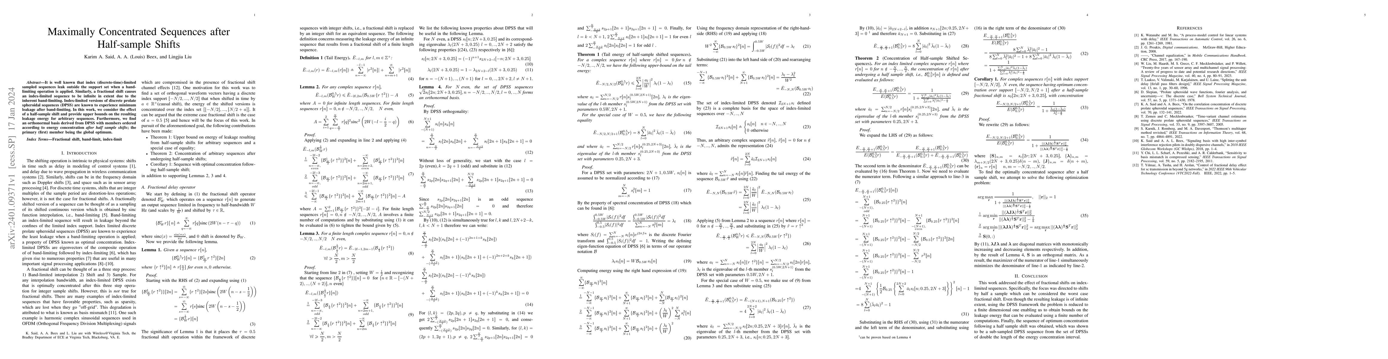 Thumbnail for Maximally Concentrated Sequences after Half-sample Shifts