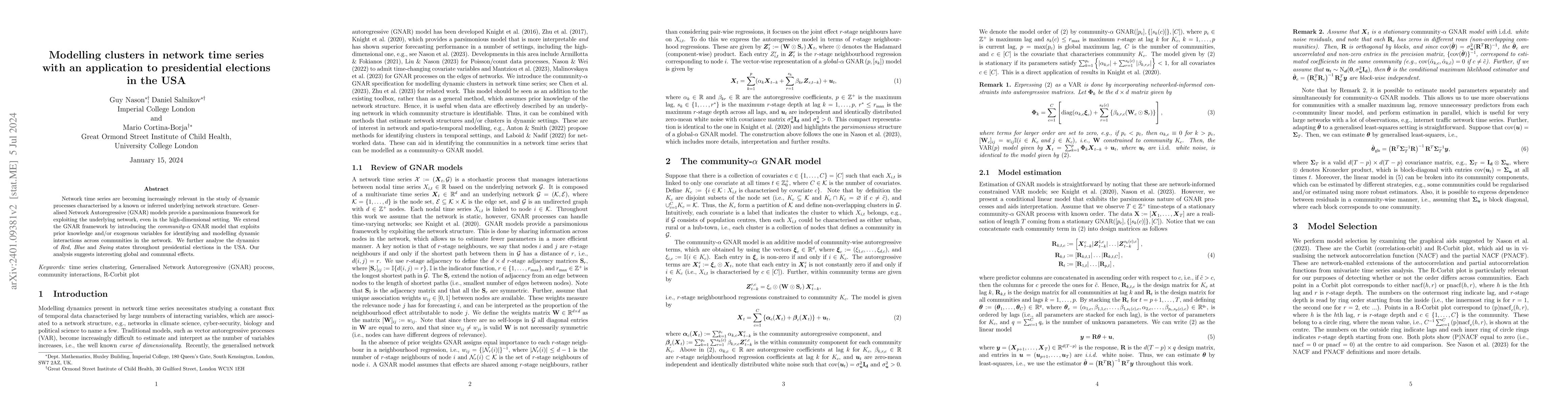 Thumbnail for Modelling clusters in network time series with an application to
  presidential elections in the USA