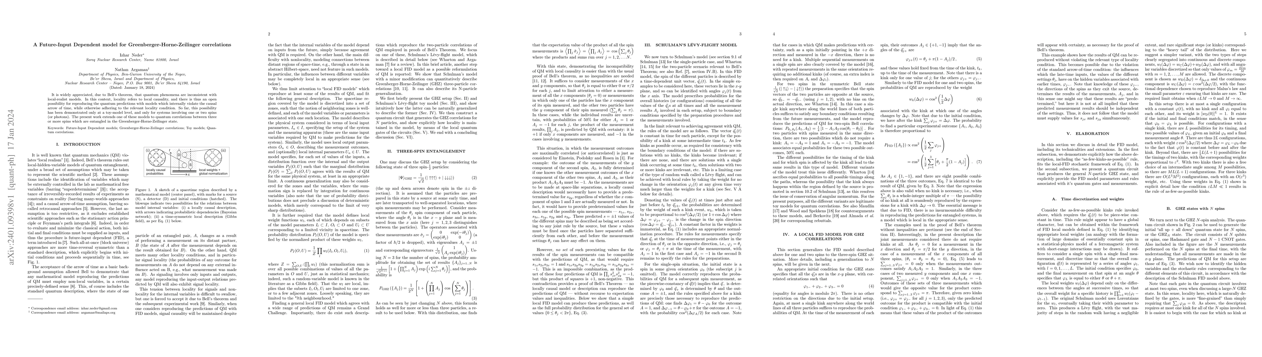 Thumbnail for A Future-Input Dependent model for Greenberger-Horne-Zeilinger
  correlations