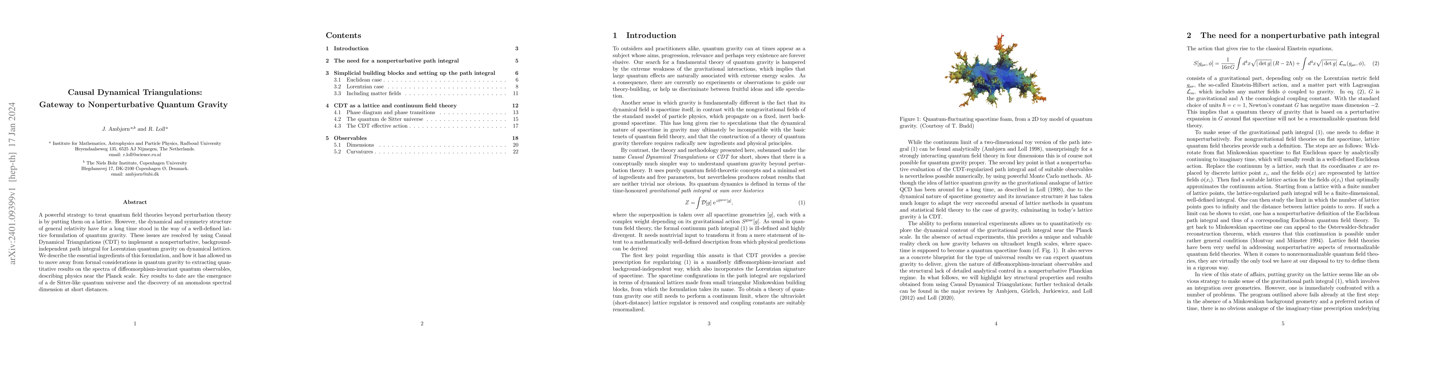 Thumbnail for Causal Dynamical Triangulations: Gateway to Nonperturbative Quantum
  Gravity