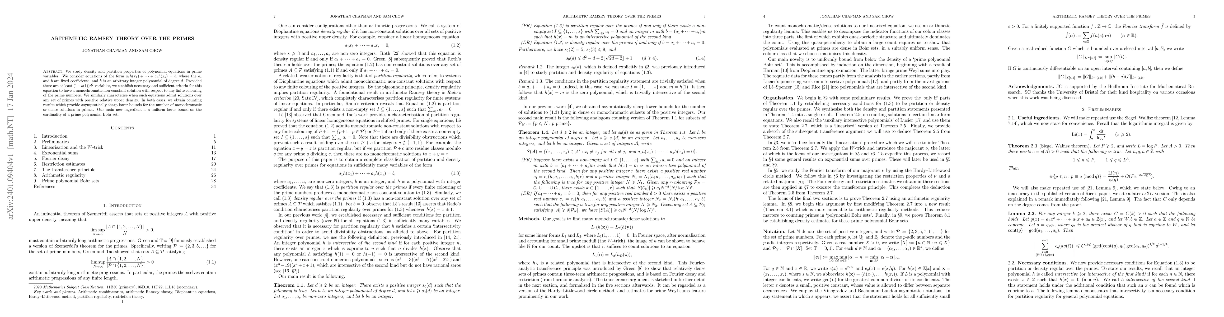 Thumbnail for Arithmetic Ramsey theory over the primes