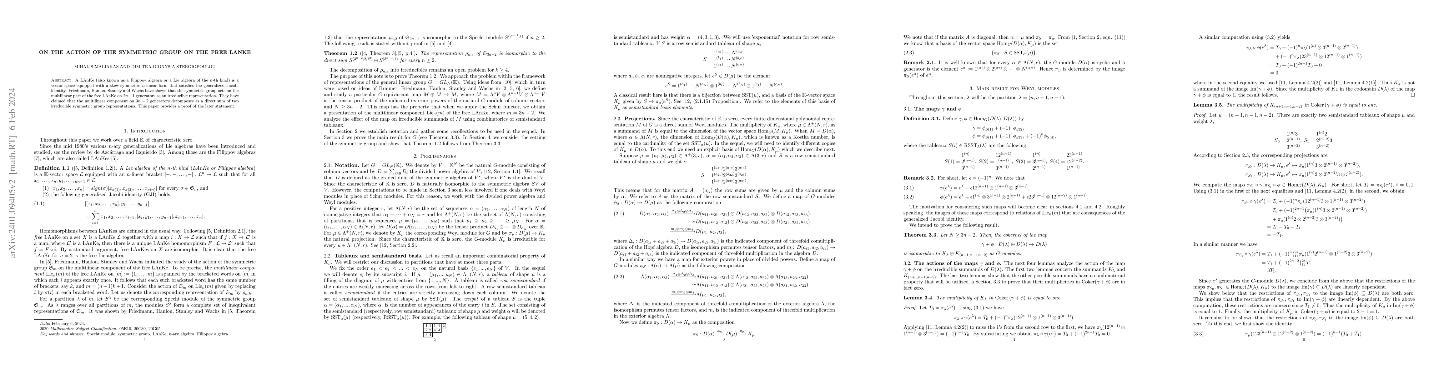 Thumbnail for On the action of the symmetric group on the free LAnKe