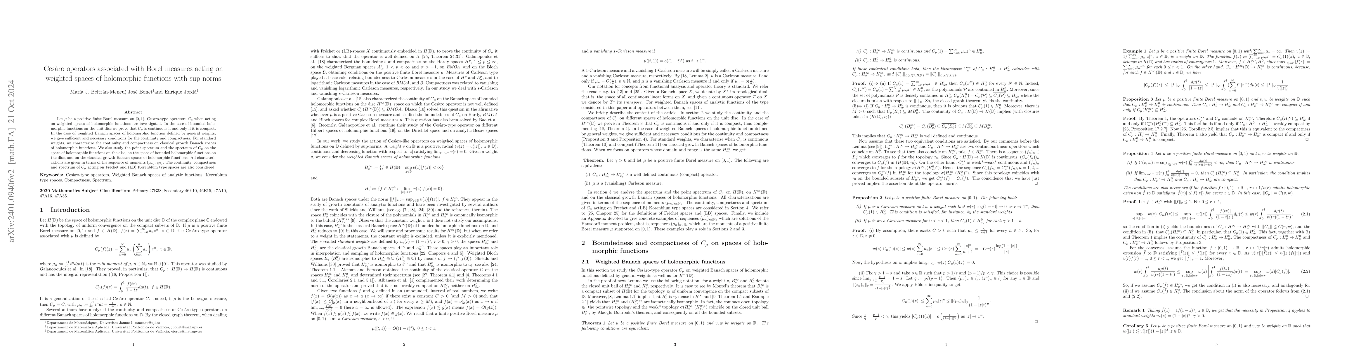 Thumbnail for Ces\`aro operators associated with Borel measures acting on weighted
  spaces of holomorphic functions with sup-norm