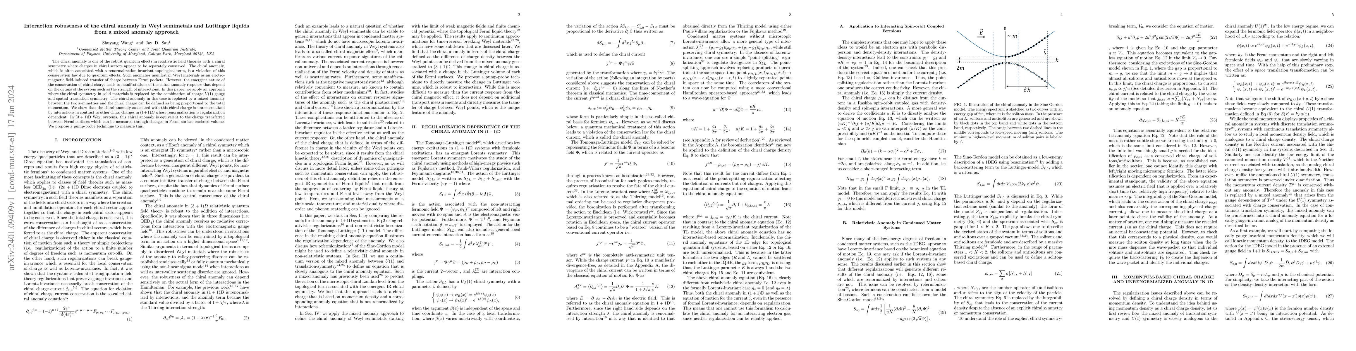 Thumbnail for Interaction robustness of the chiral anomaly in Weyl semimetals and
  Luttinger liquids from a mixed anomaly approach