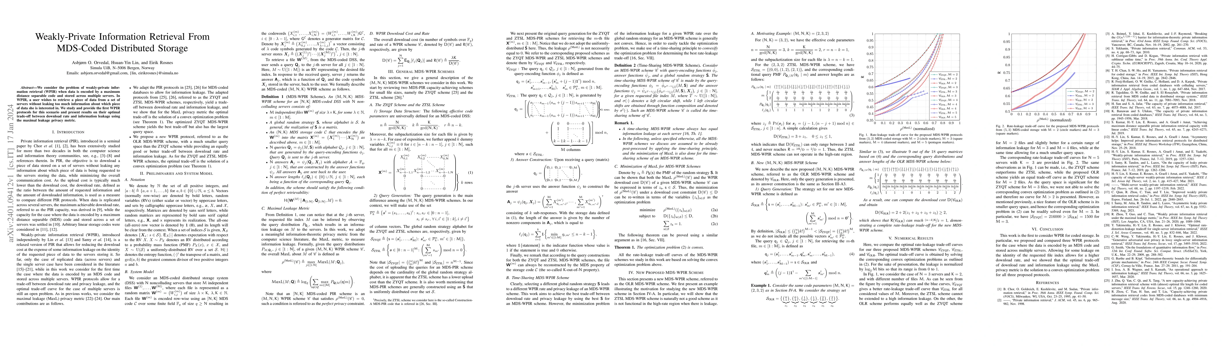 Thumbnail for Weakly-Private Information Retrieval From MDS-Coded Distributed Storage