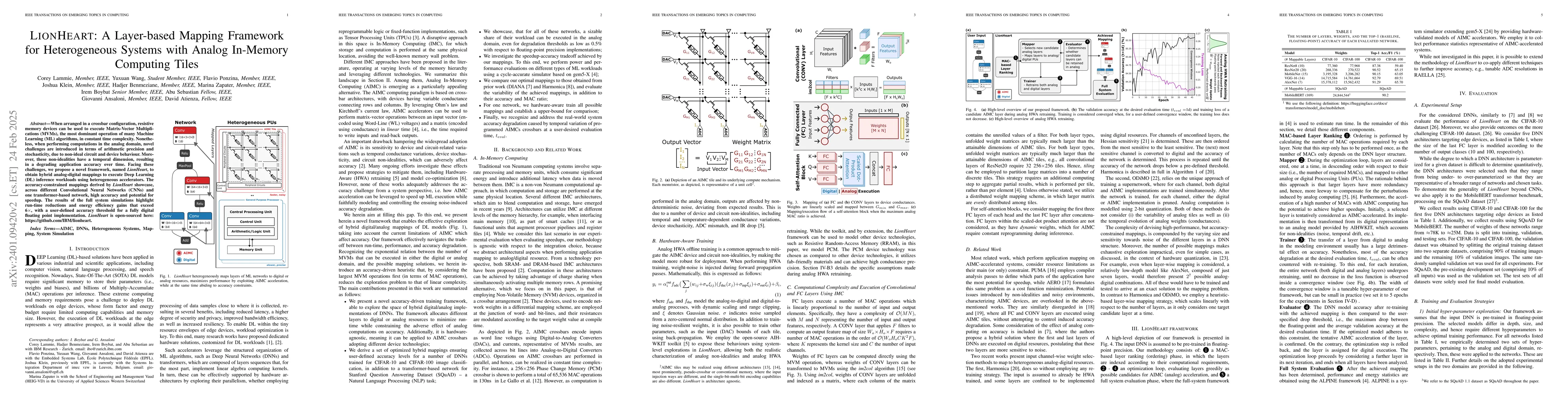 Thumbnail for LionHeart: A Layer-based Mapping Framework for Heterogeneous Systems
  with Analog In-Memory Computing Tiles