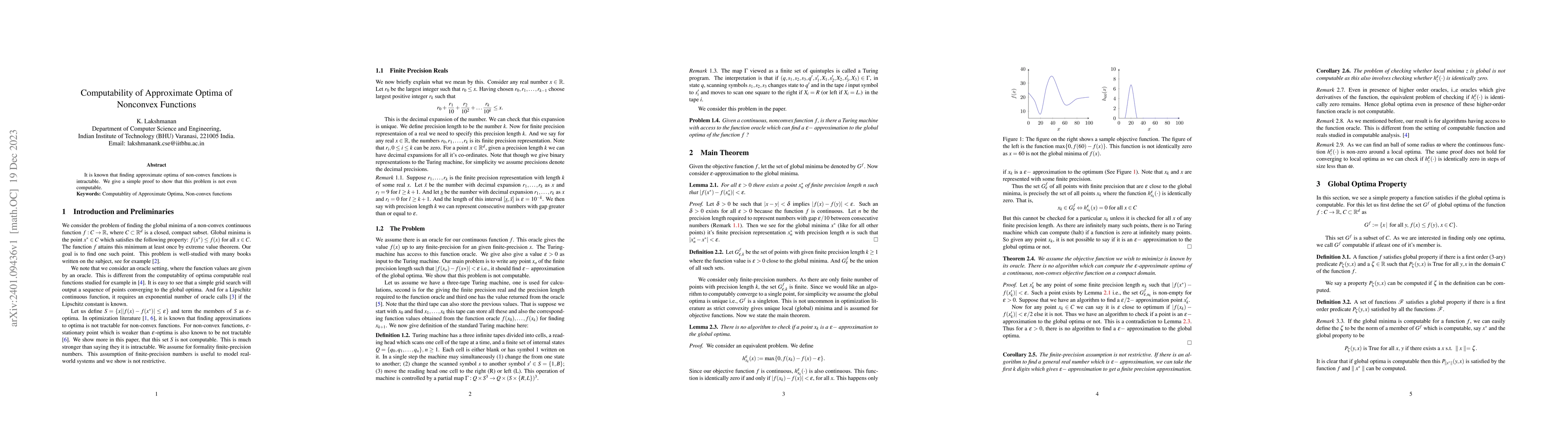 Thumbnail for Computability of Approximate Optima of Nonconvex Functions