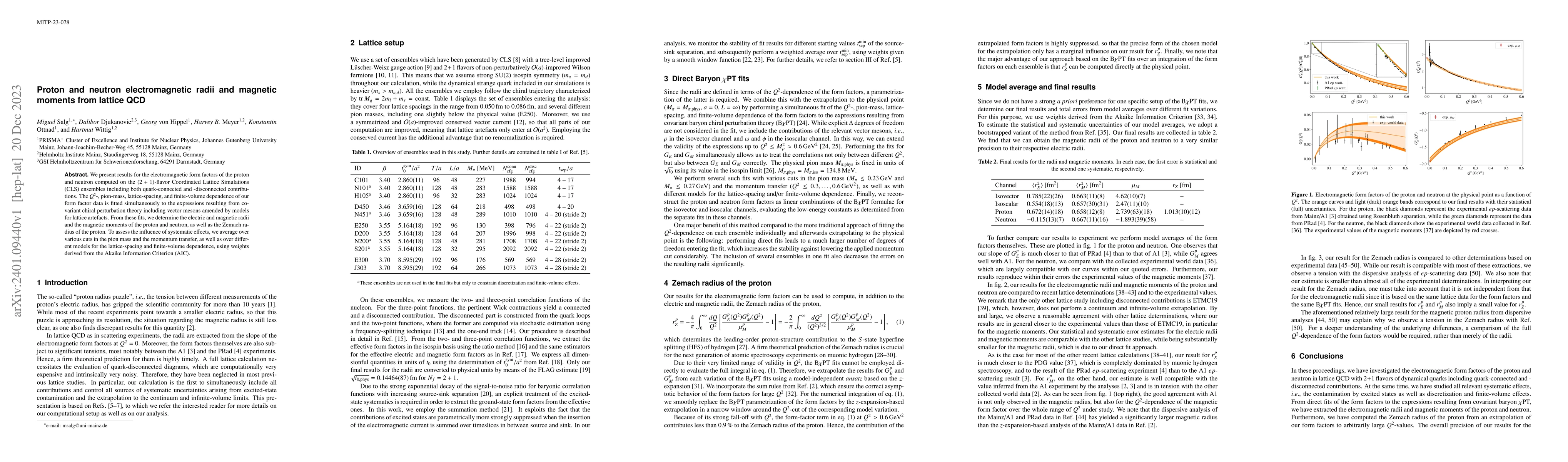 Thumbnail for Proton and neutron electromagnetic radii and magnetic moments from
  lattice QCD