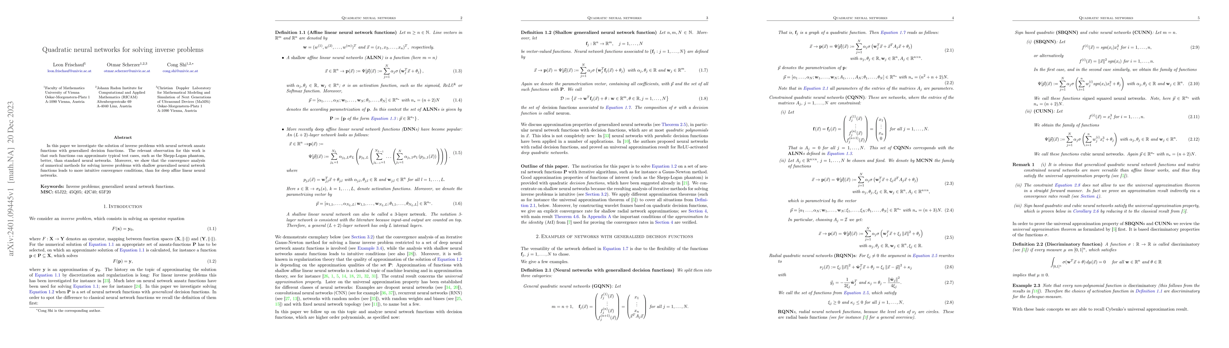 Thumbnail for Quadratic neural networks for solving inverse problems