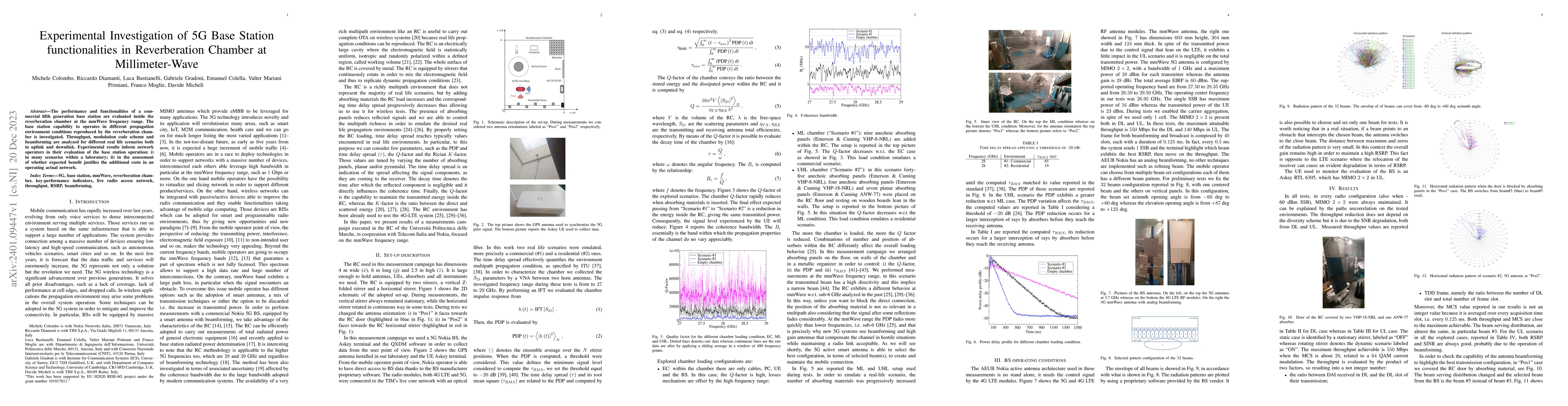 Thumbnail for Experimental Investigation of 5G Base Station functionalities in
  Reverberation Chamber at Millimeter-Wave