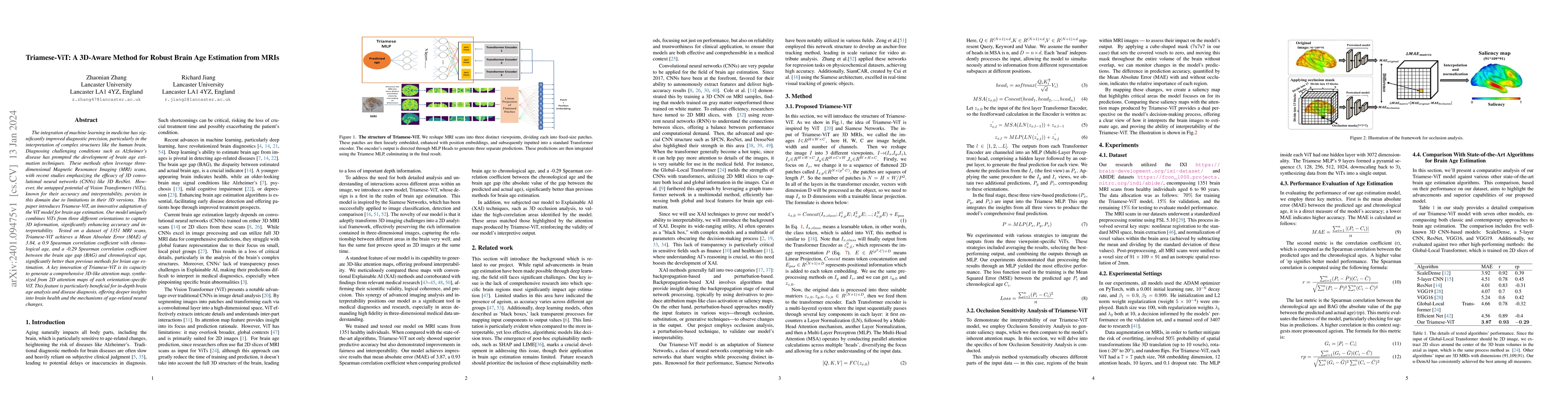 Thumbnail for Triamese-ViT: A 3D-Aware Method for Robust Brain Age Estimation from
  MRIs