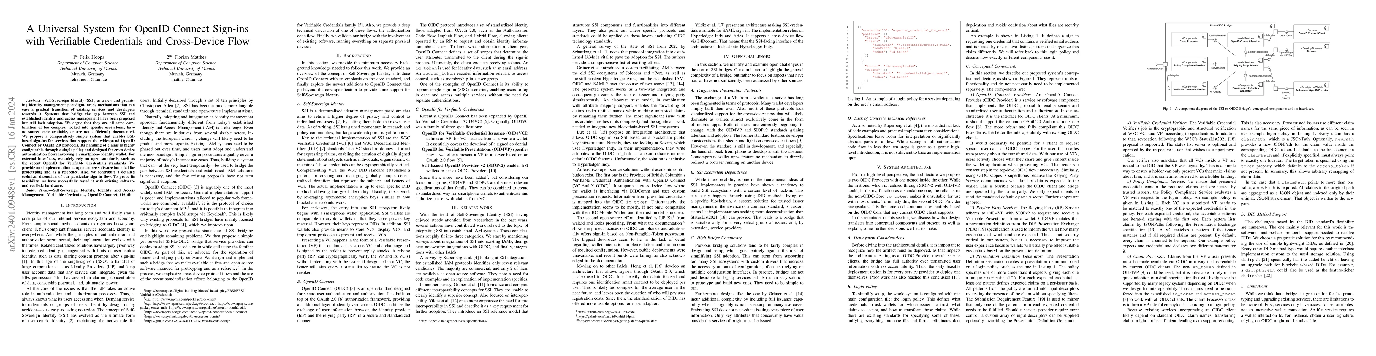 Thumbnail for A Universal System for OpenID Connect Sign-ins with Verifiable
  Credentials and Cross-Device Flow