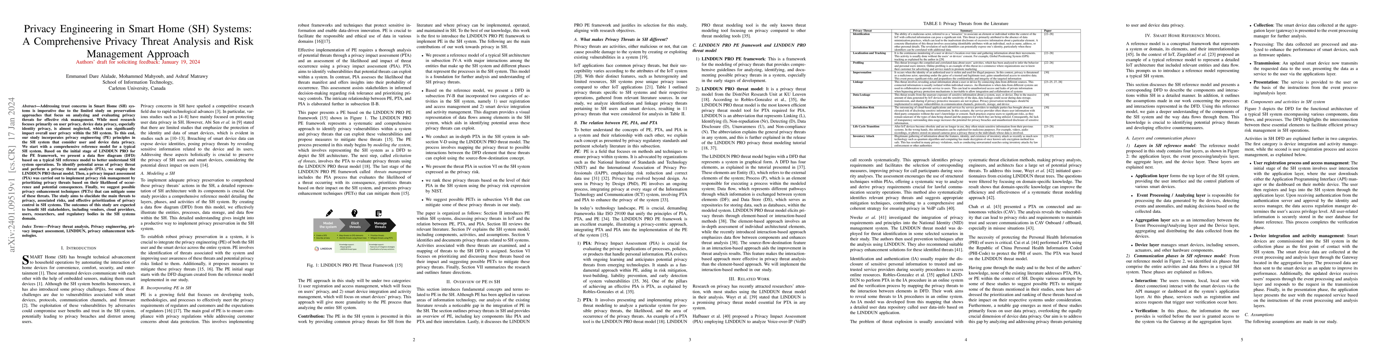 Thumbnail for Privacy Engineering in Smart Home (SH) Systems: A Comprehensive Privacy
  Threat Analysis and Risk Management Approach