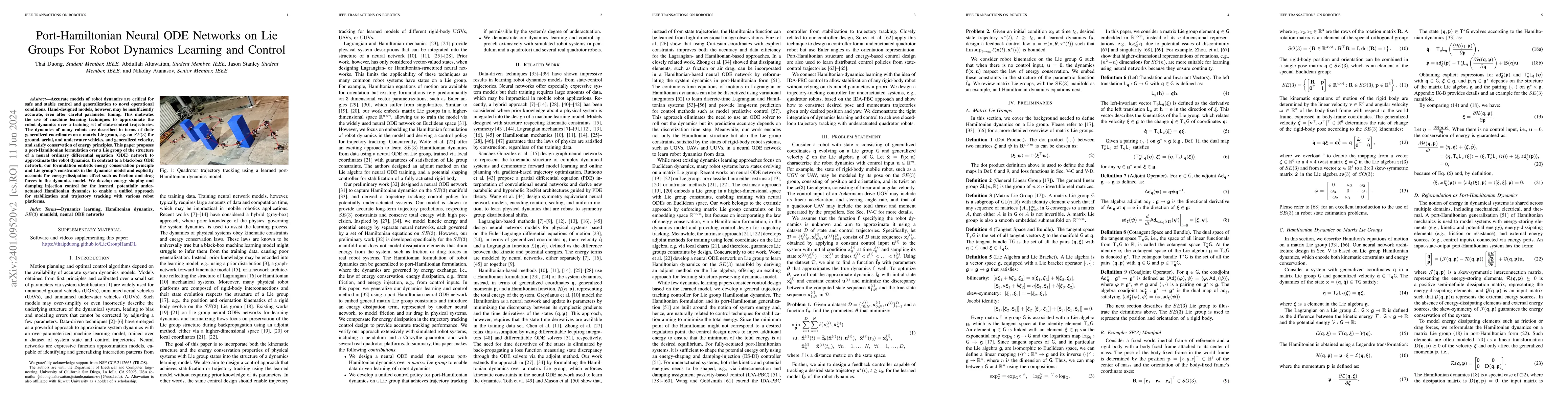 Thumbnail for Port-Hamiltonian Neural ODE Networks on Lie Groups For Robot Dynamics
  Learning and Control