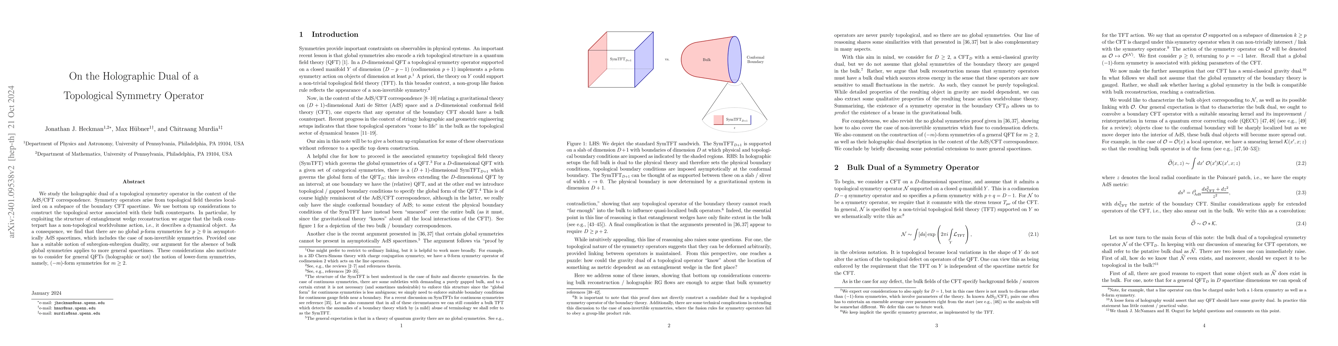 Thumbnail for On the Holographic Dual of a Topological Symmetry Operator