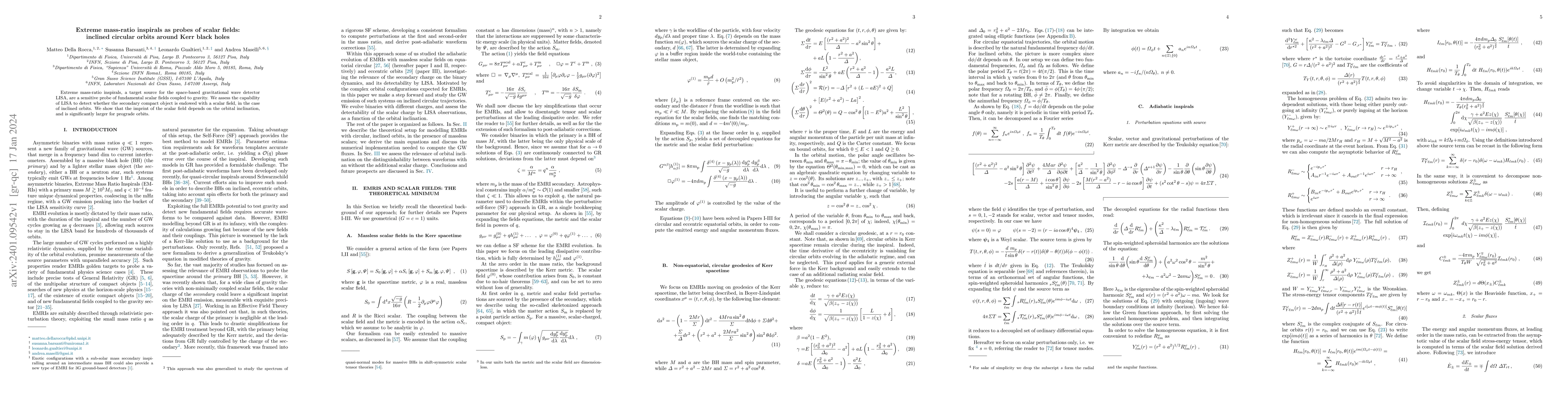 Thumbnail for Extreme mass-ratio inspirals as probes of scalar fields: inclined
  circular orbits around Kerr black holes