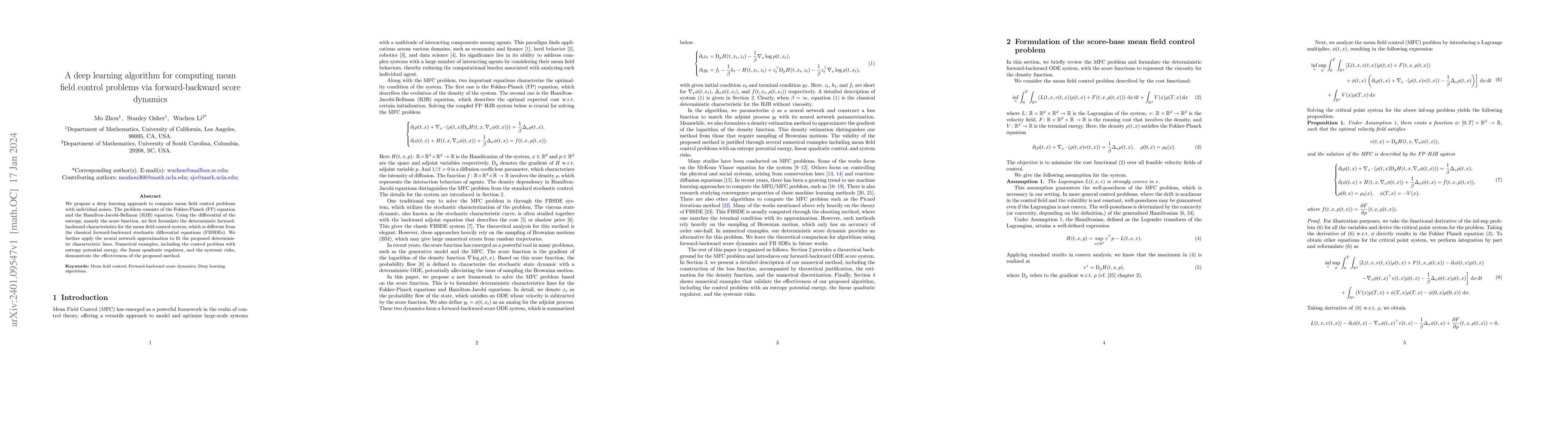 Thumbnail for A deep learning algorithm for computing mean field control problems via
  forward-backward score dynamics