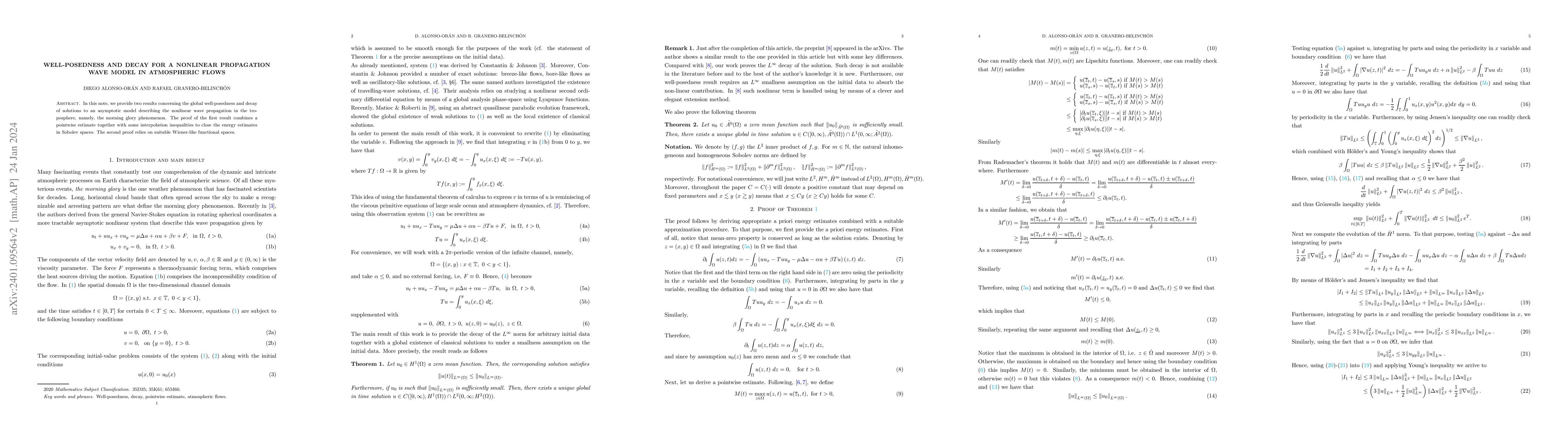 Thumbnail for Well-posedness and decay for a nonlinear propagation wave model in
  atmospheric flows