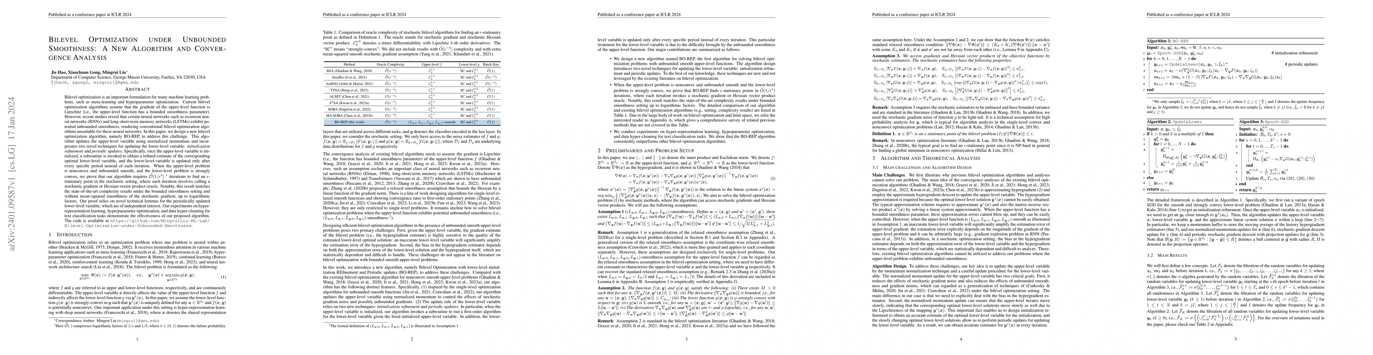 Thumbnail for Bilevel Optimization under Unbounded Smoothness: A New Algorithm and
  Convergence Analysis