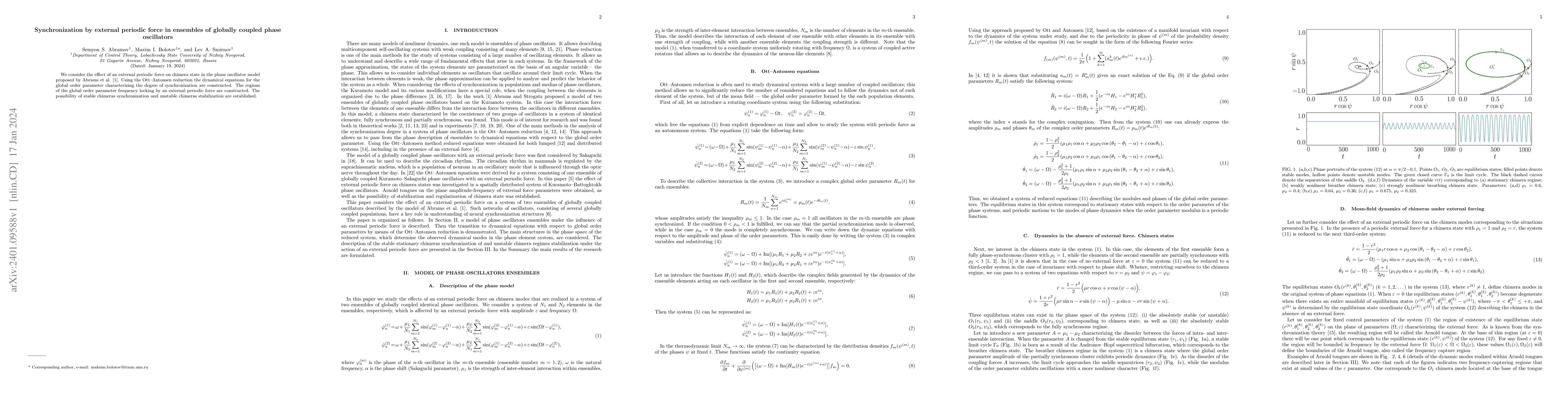 Thumbnail for Synchronization by external periodic force in ensembles of globally
  coupled phase oscillators