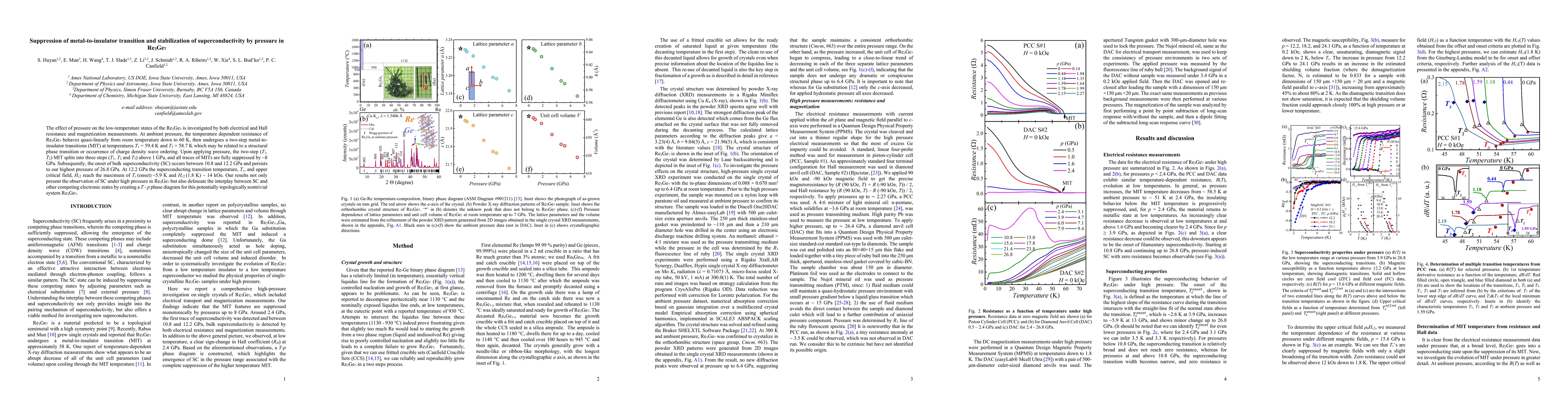 Thumbnail for Suppression of metal-to-insulator transition and stabilization of
  superconductivity by pressure in Re3Ge7