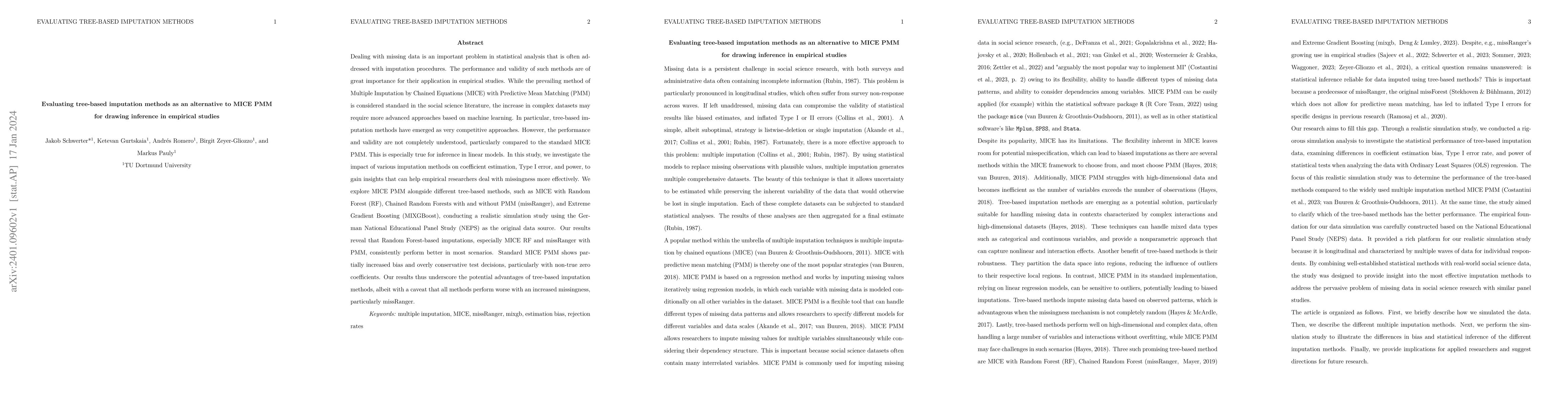 Thumbnail for Evaluating tree-based imputation methods as an alternative to MICE PMM
  for drawing inference in empirical studies