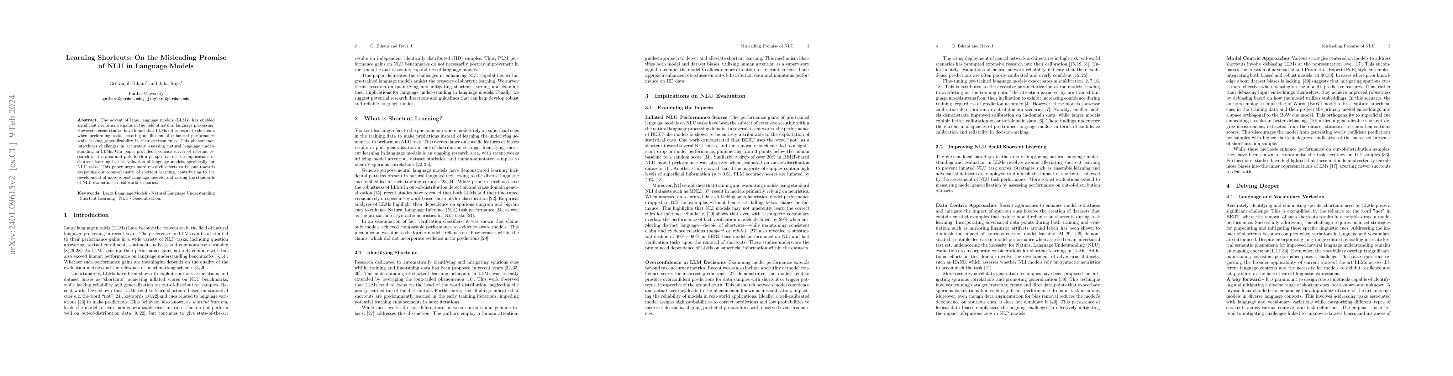 Thumbnail for Learning Shortcuts: On the Misleading Promise of NLU in Language Models