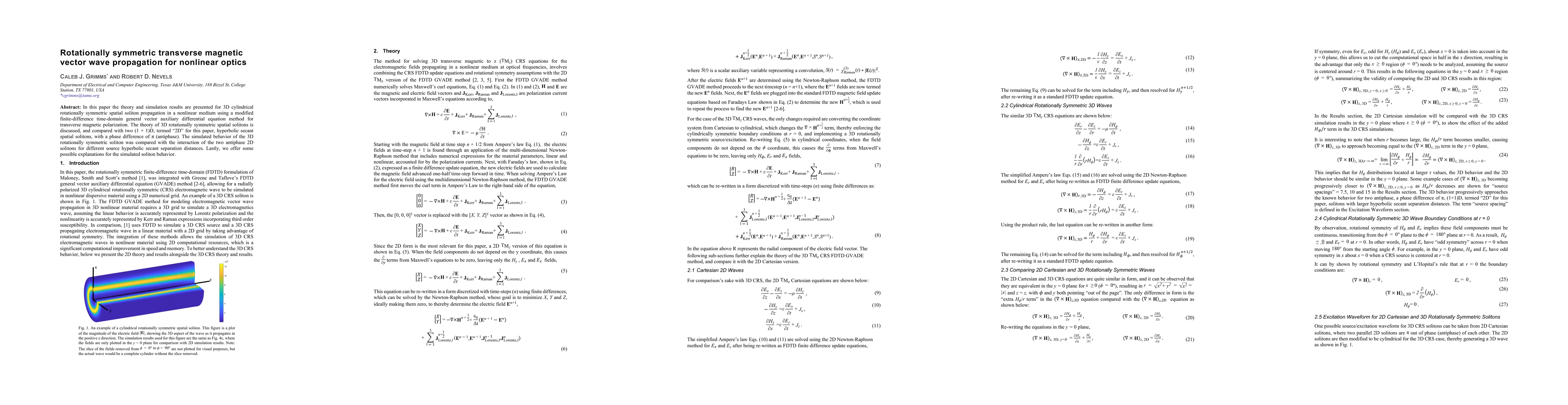 Thumbnail for Rotationally symmetric transverse magnetic vector wave propagation for
  nonlinear optics