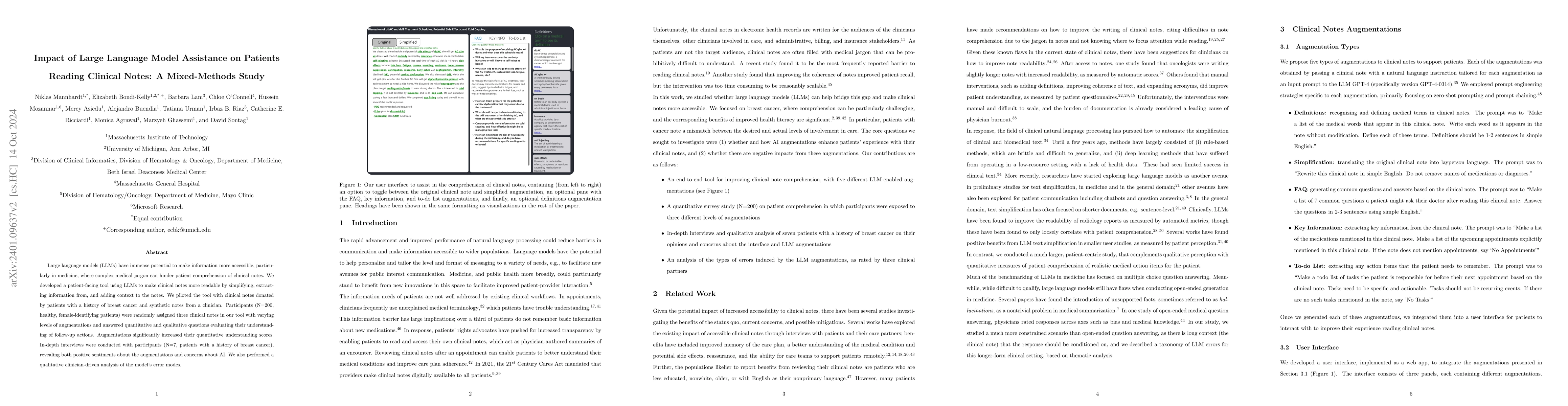 Thumbnail for Impact of Large Language Model Assistance on Patients Reading Clinical
  Notes: A Mixed-Methods Study