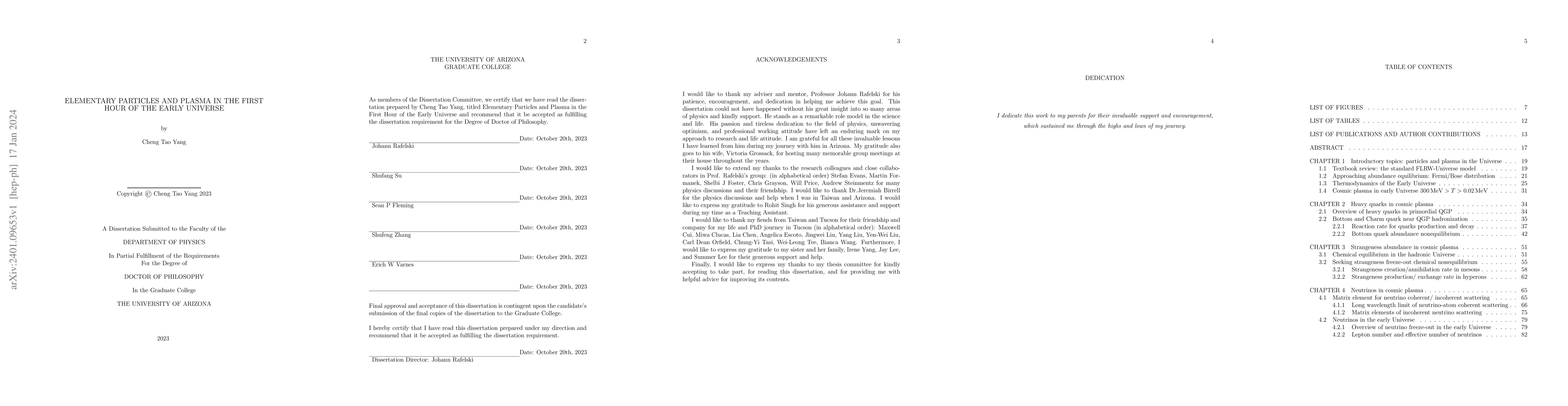 Thumbnail for Elementary Particles and Plasma in the First Hour of the Early Universe
