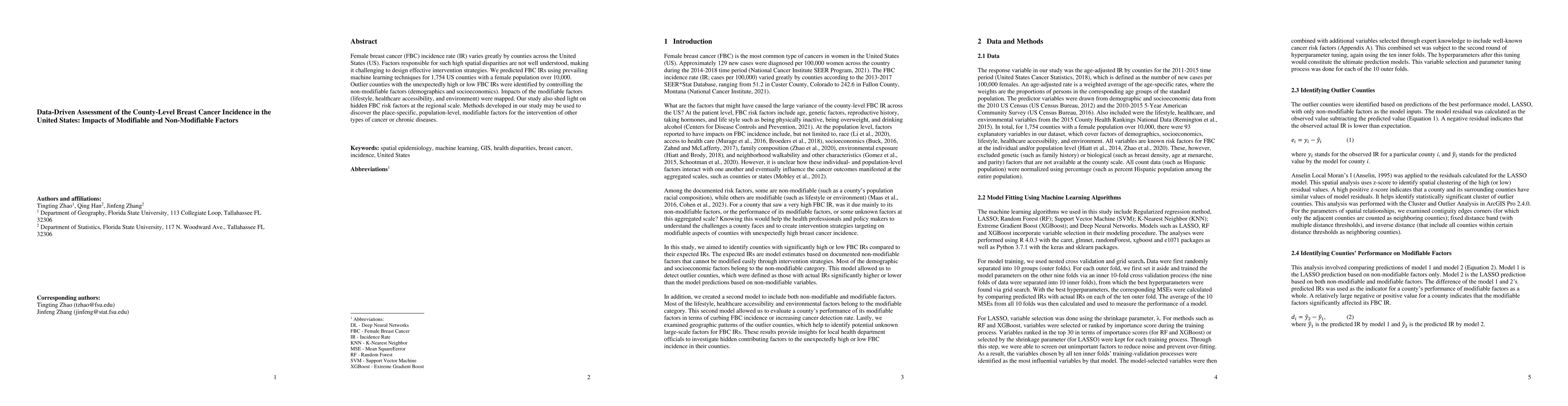 Thumbnail for Data-Driven Assessment of the County-Level Breast Cancer Incidence in
  the United States: Impacts of Modifiable and Non-Modifiable Factors
