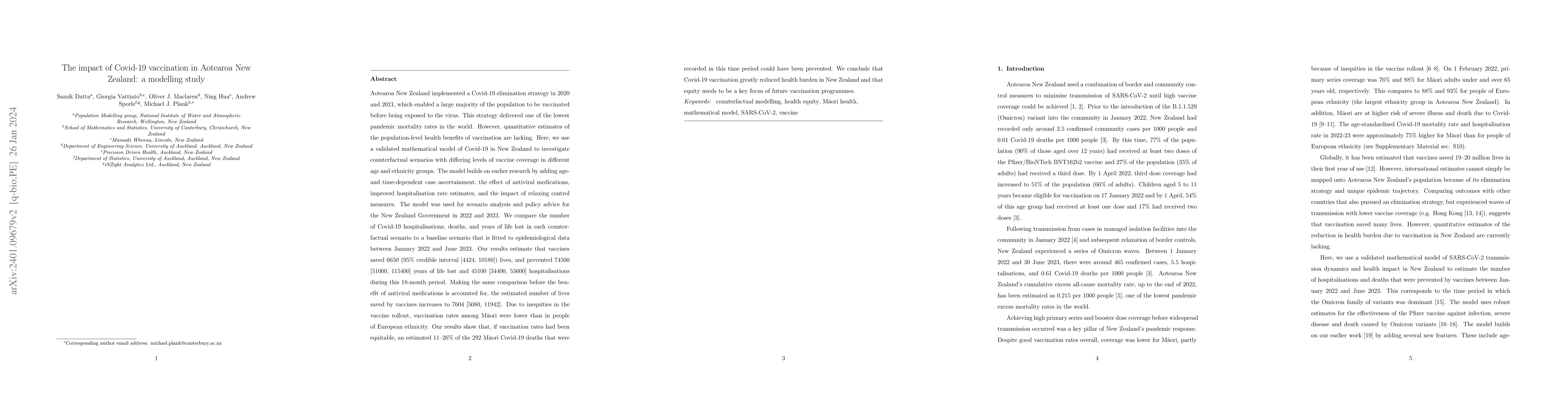 Thumbnail for The impact of Covid-19 vaccination in Aotearoa New Zealand: a modelling
  study