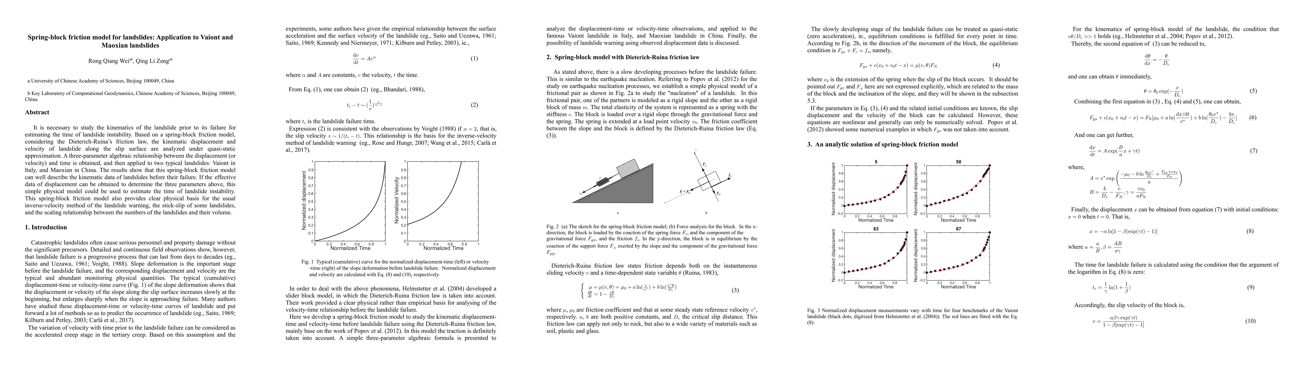 Thumbnail for Spring-block friction model for landslides: Application to Vaiont and
  Maoxian landslides