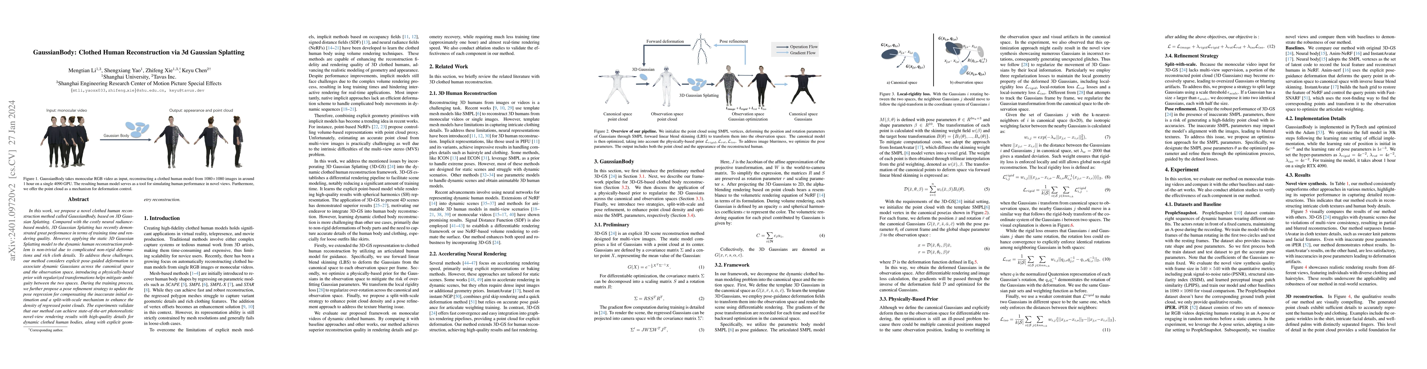 Thumbnail for GaussianBody: Clothed Human Reconstruction via 3d Gaussian Splatting
