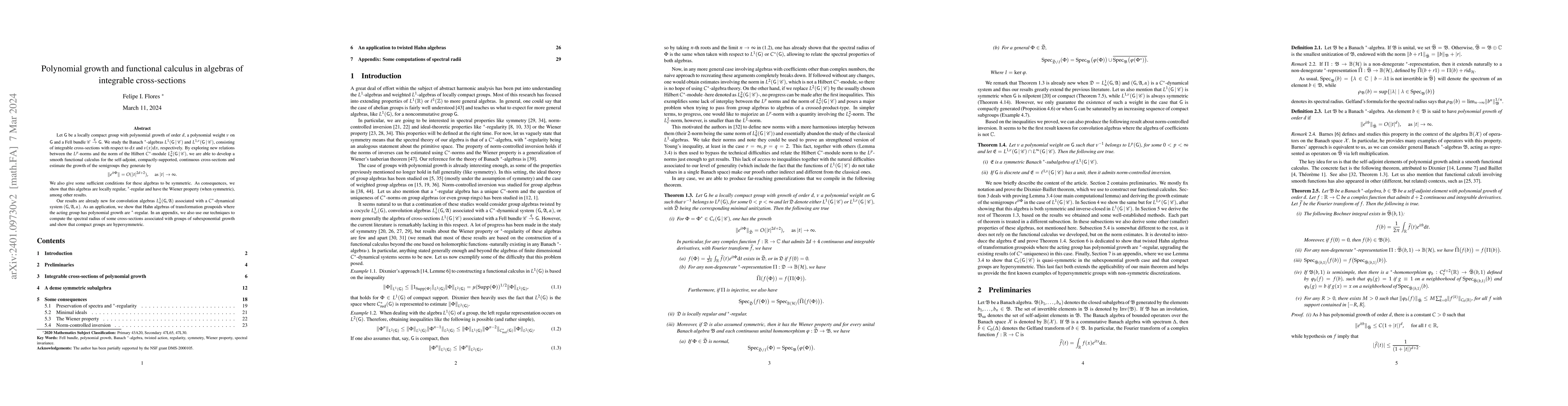Thumbnail for Polynomial growth and functional calculus in algebras of integrable
  cross-sections