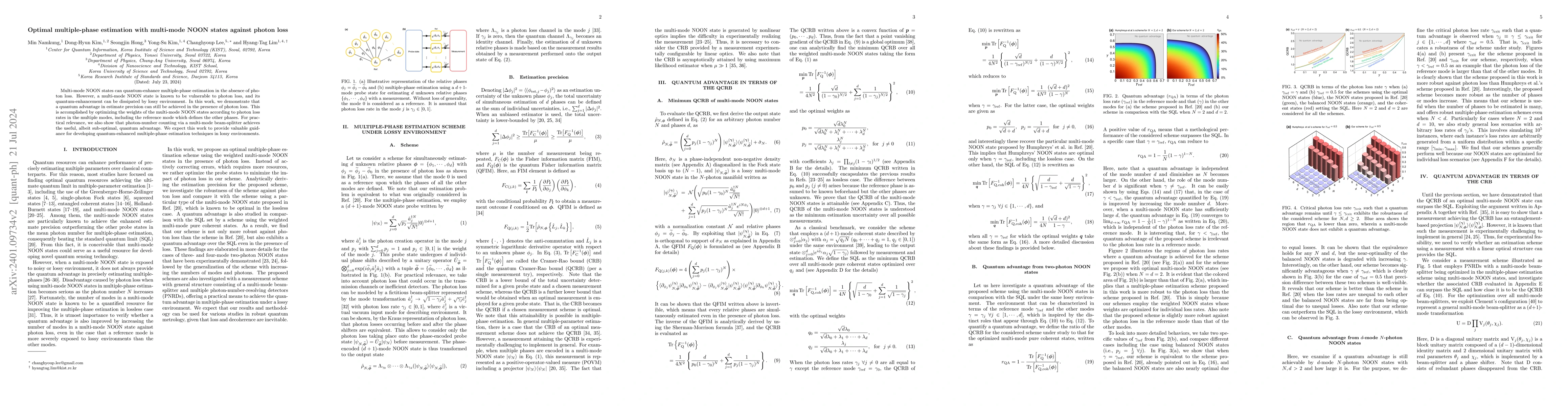 Thumbnail for Optimal multiple-phase estimation with multi-mode NOON states against
  photon loss